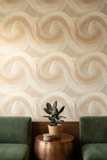 Abstract Wallpaper Painted Brushstrokes Overlapping Arcs Removable Wall Decor