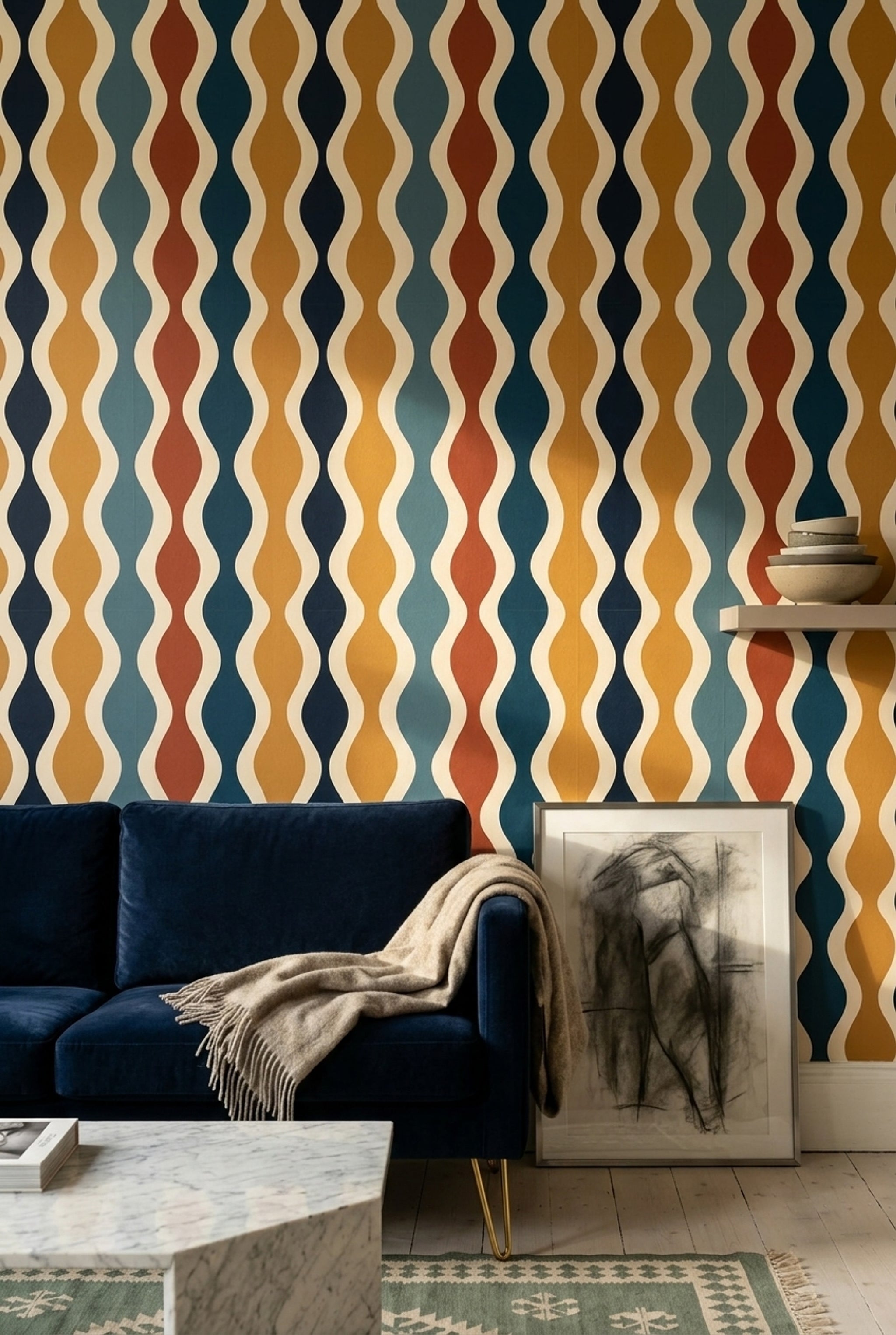 Mid Century Modern Wallpaper Retro Removable Geometric Wall Double Roll