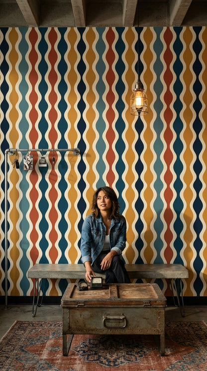Mid Century Modern Wallpaper Retro Removable Geometric Wall Double Roll