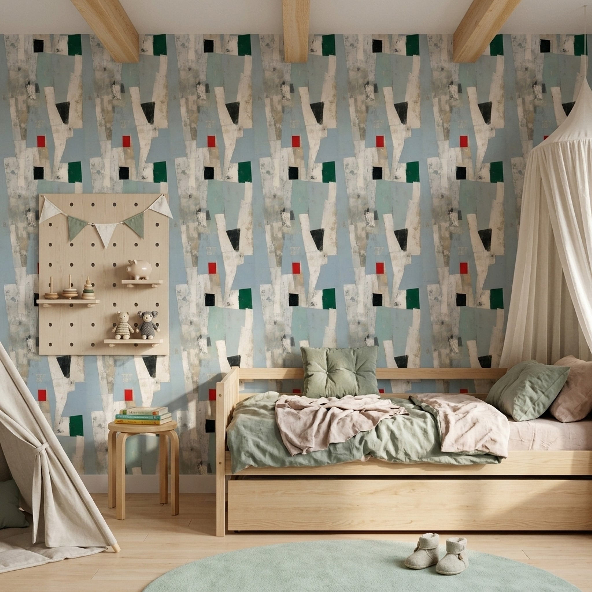Geometric Blocks Wallpaper Textured Paint Abstract Decorative Mural
