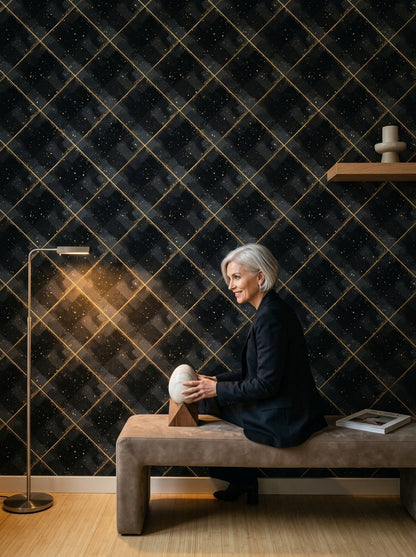 Geometric Plaid Wallpaper Diagonal Grid Removable Modern Glam Wall Double Roll