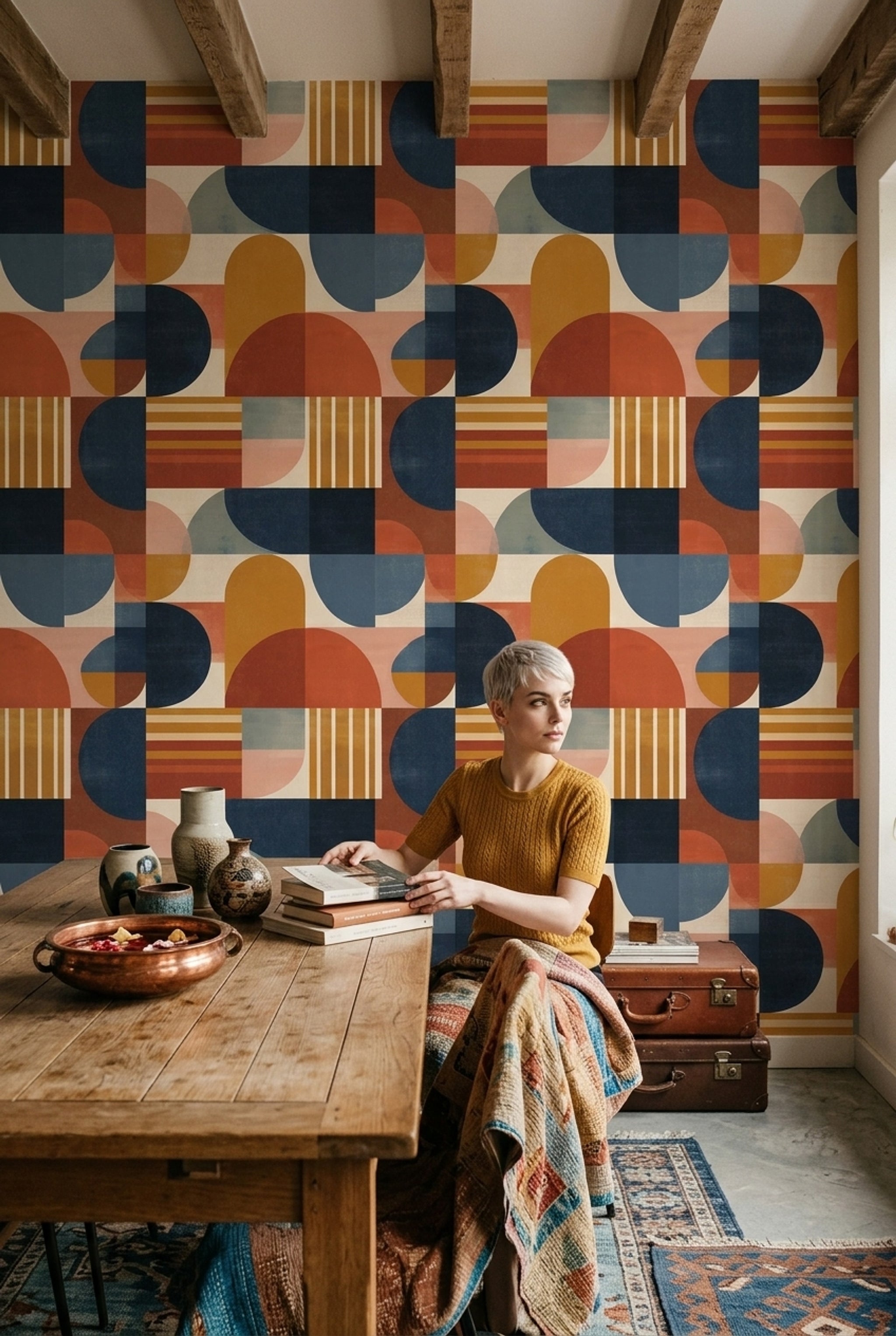 Mid Century Modern Wallpaper Geometric Abstract Removable Wall Decor