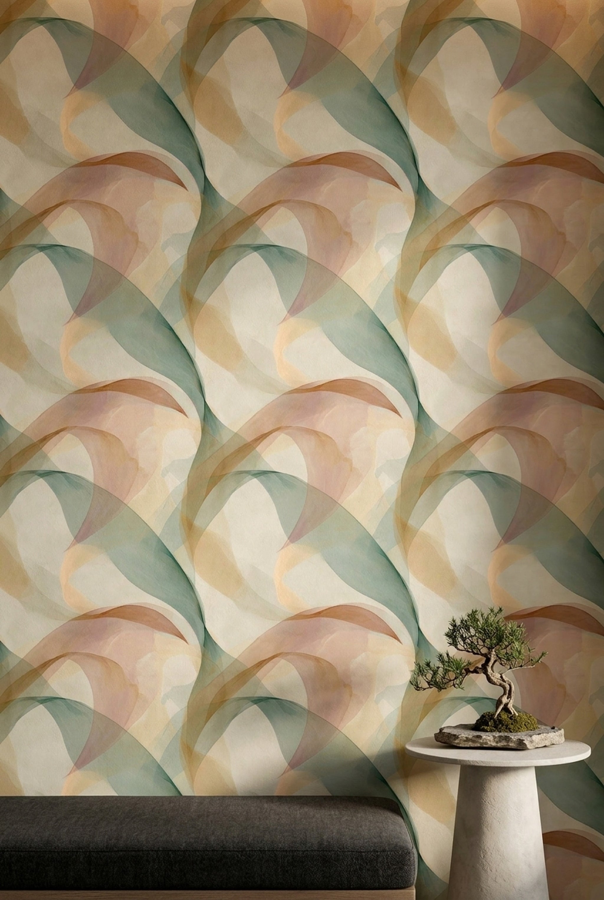 Translucent Ribbons Wallpaper Soft Curves Pastel Neutrals Decorative Mural