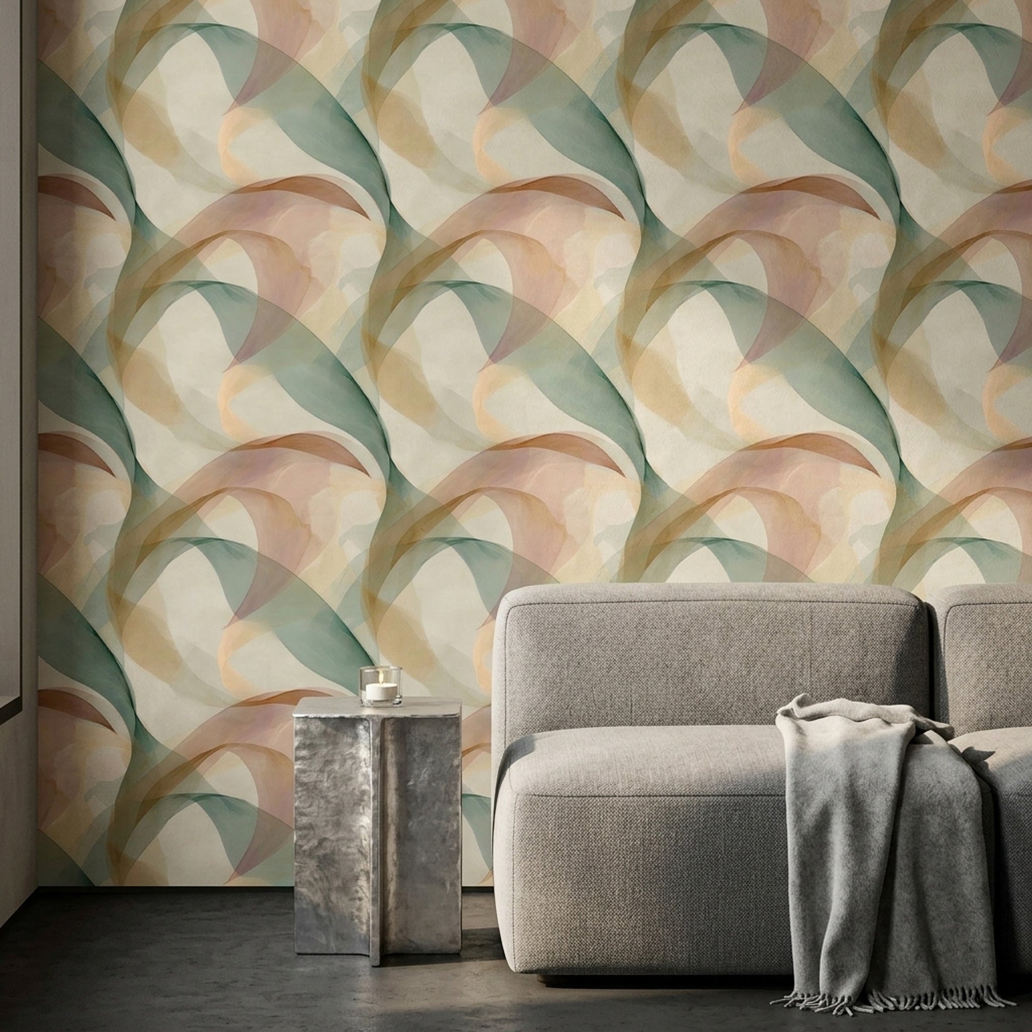 Translucent Ribbons Wallpaper Soft Curves Pastel Neutrals Decorative Mural