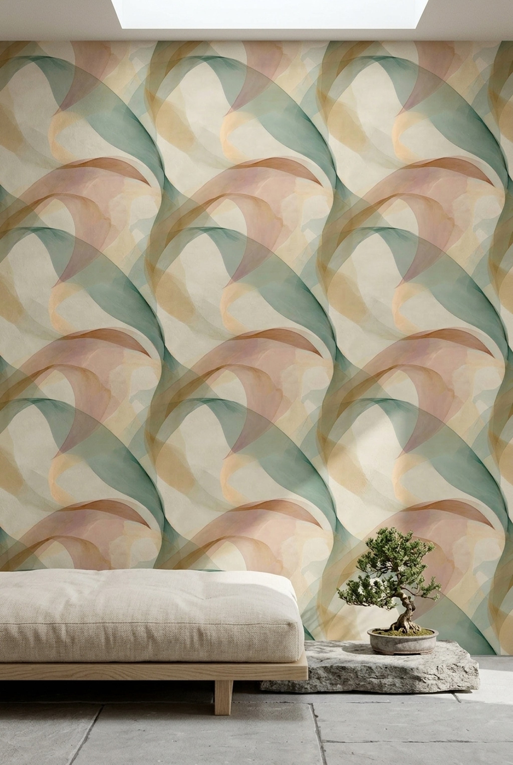 Translucent Ribbons Wallpaper Soft Curves Pastel Neutrals Decorative Mural