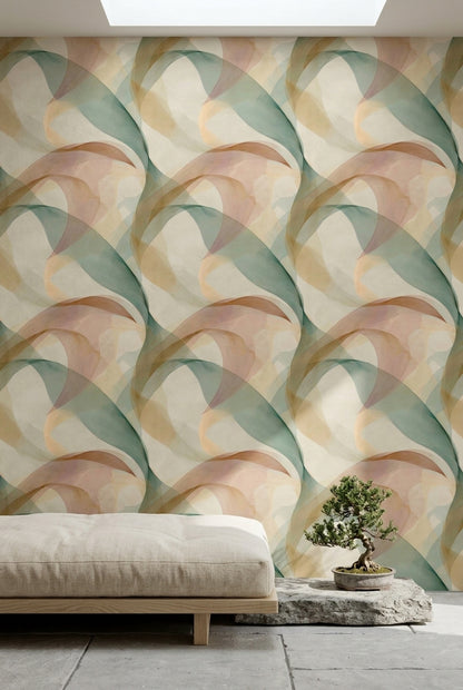 Translucent Ribbons Wallpaper Soft Curves Pastel Neutrals Decorative Mural