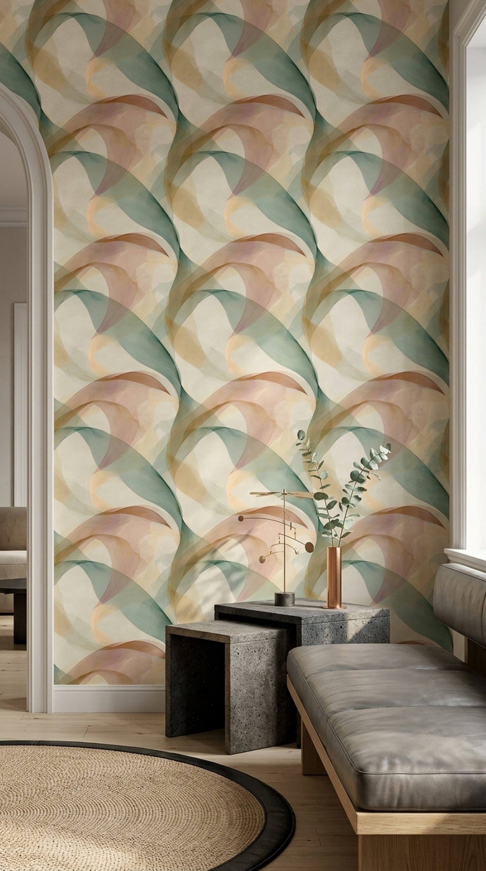 Translucent Ribbons Wallpaper Soft Curves Pastel Neutrals Decorative Mural