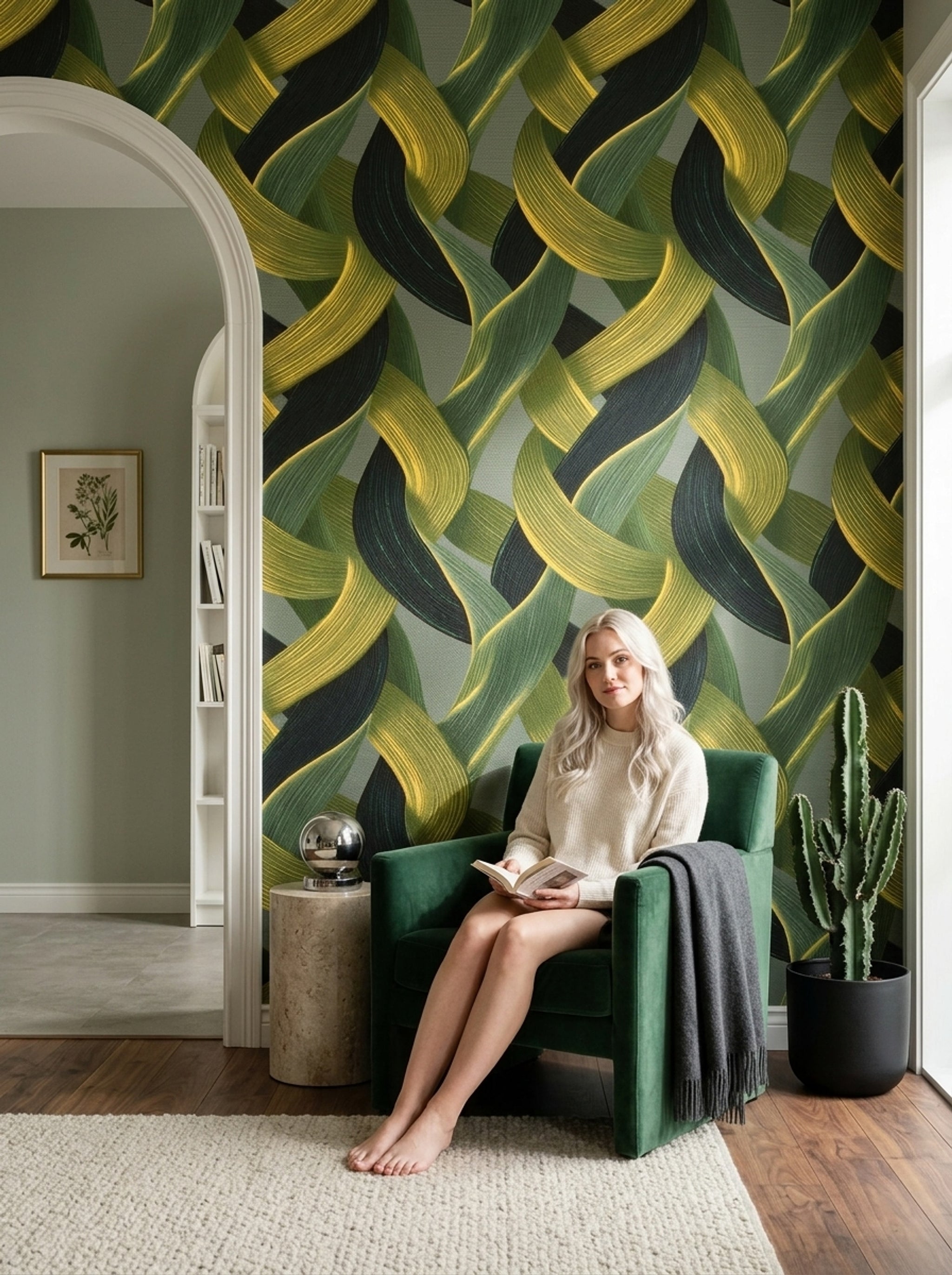 Interwoven Ribbons Wallpaper Textured Brushstroke Modern Decorative Mural