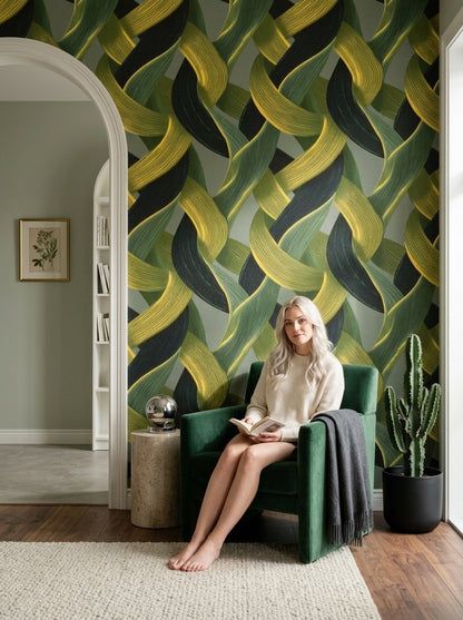 Interwoven Ribbons Wallpaper Textured Brushstroke Modern Decorative Mural
