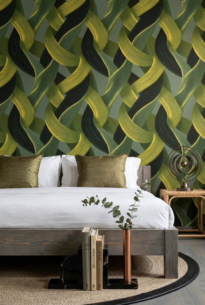 Interwoven Ribbons Wallpaper Textured Brushstroke Modern Decorative Mural