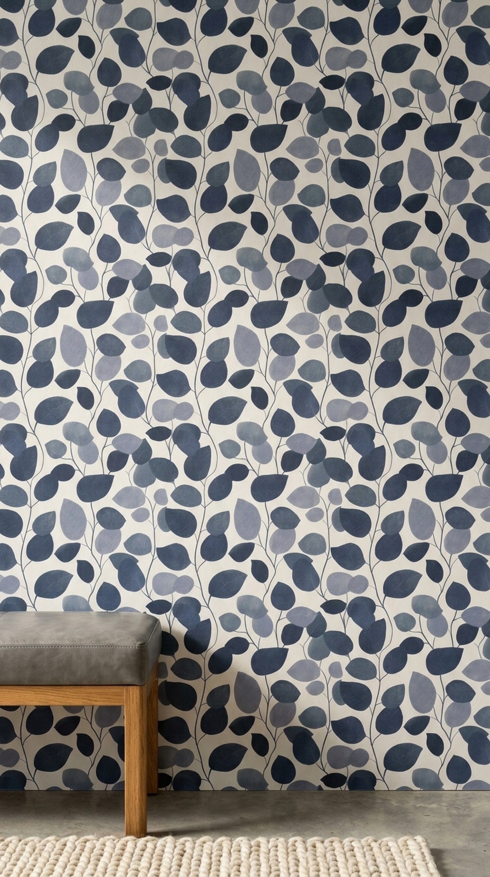 Botanical Wallpaper Leaf Silhouette Removable Navy Blue Wall Double Roll