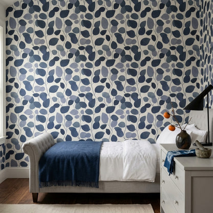 Botanical Wallpaper Leaf Silhouette Removable Navy Blue Wall Double Roll