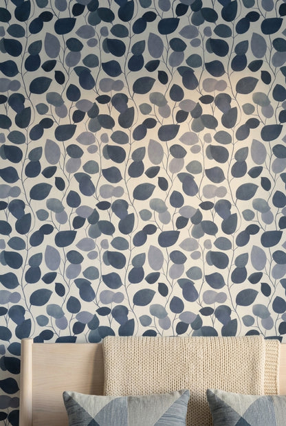 Botanical Wallpaper Leaf Silhouette Removable Navy Blue Wall Double Roll