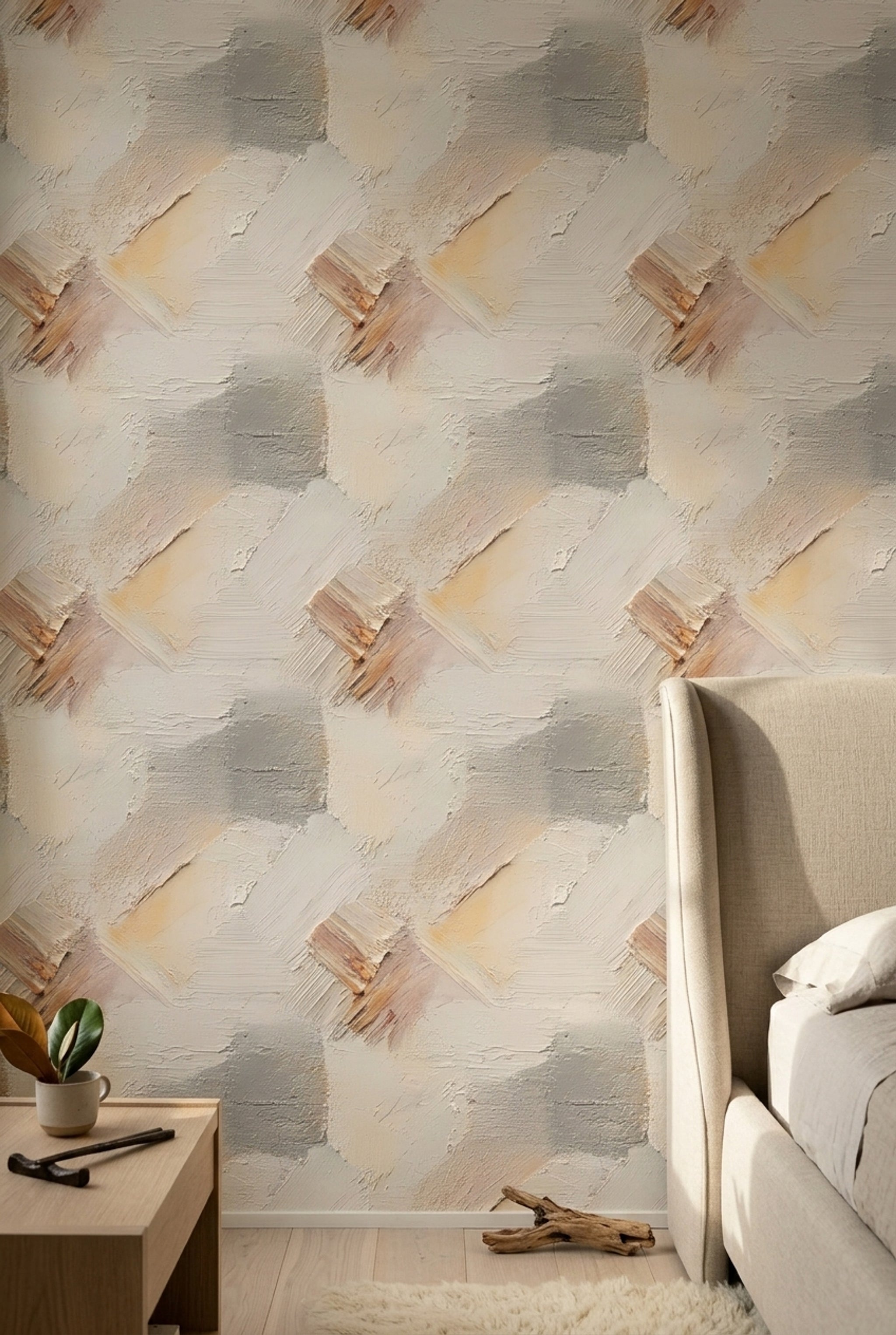 Textured Plaster Wallpaper Impasto Neutral Beige Removable Wall Decor