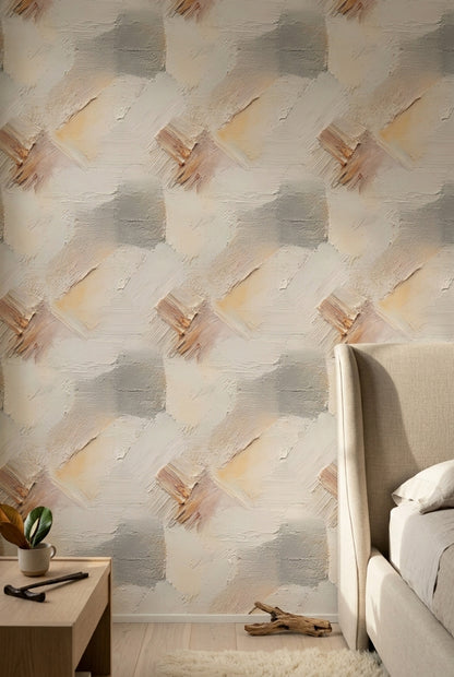 Textured Plaster Wallpaper Impasto Neutral Beige Removable Wall Decor