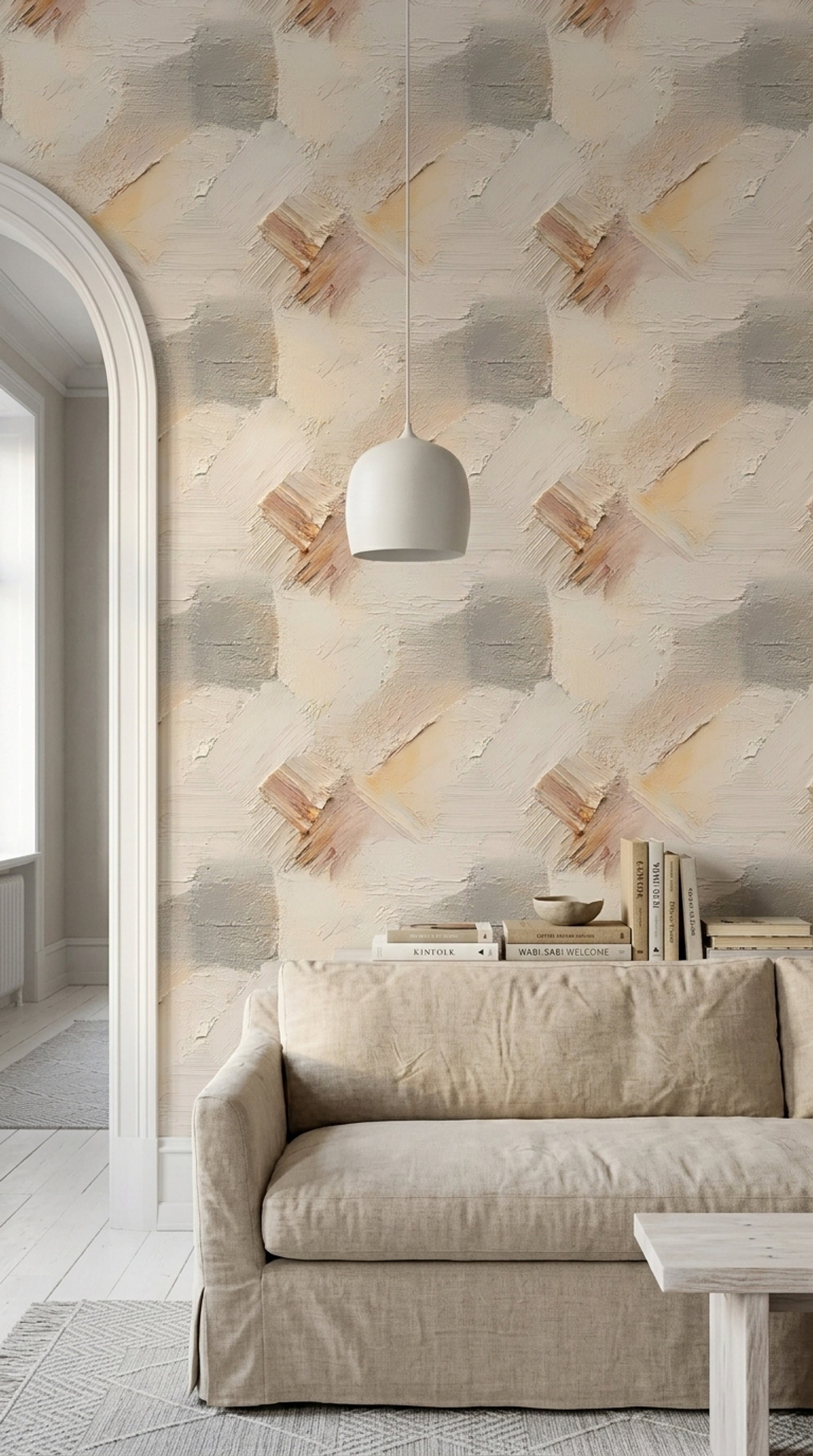 Textured Plaster Wallpaper Impasto Neutral Beige Removable Wall Decor