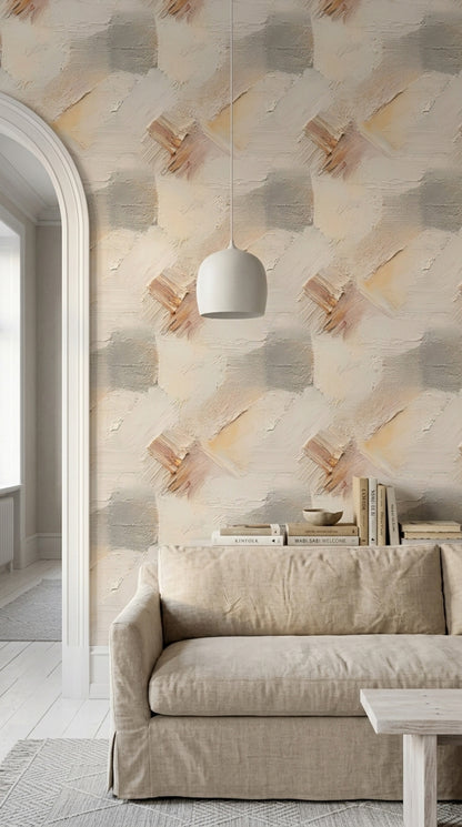 Textured Plaster Wallpaper Impasto Neutral Beige Removable Wall Decor