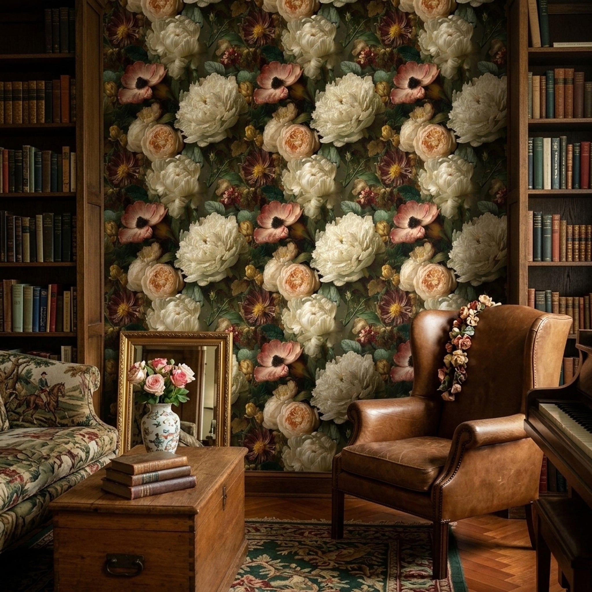 Dark Floral Wallpaper Moody Floral Botanical Removable Wall Decor