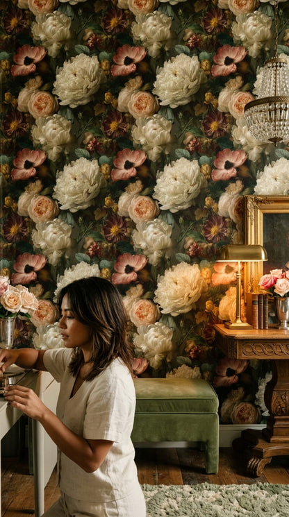 Dark Floral Wallpaper Moody Floral Botanical Removable Wall Decor
