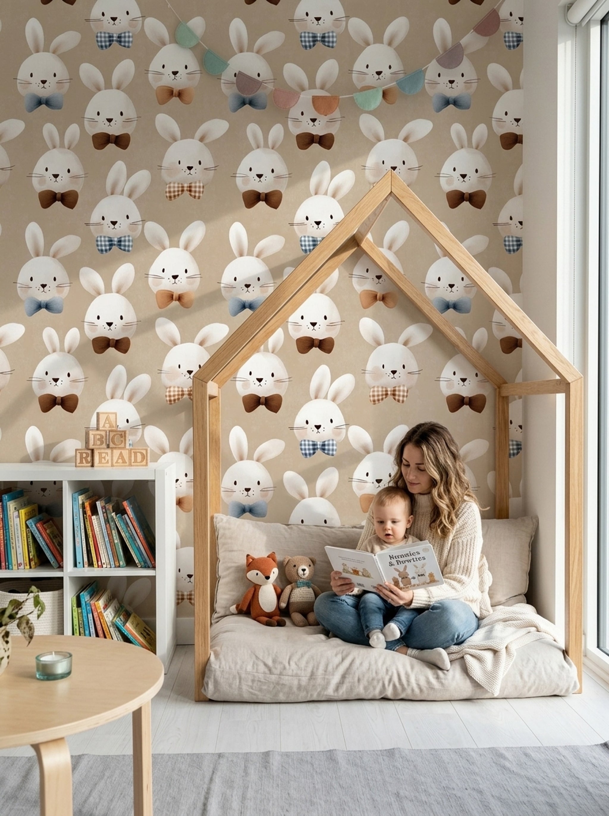 Cute Bunny Wallpaper Rabbit Faces Nursery Wallpaper Decorative Mural