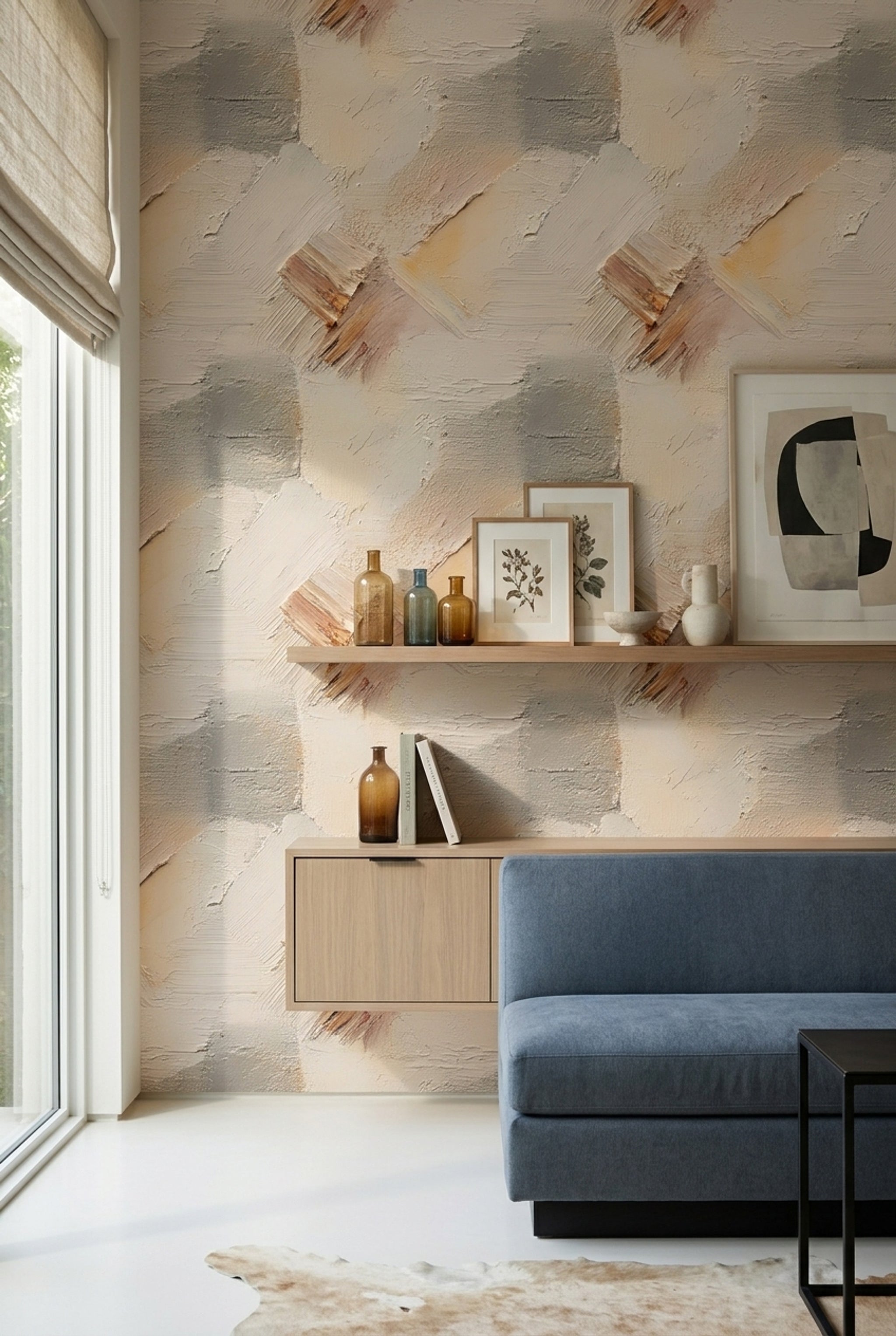 Textured Plaster Wallpaper Impasto Neutral Beige Removable Wall Decor