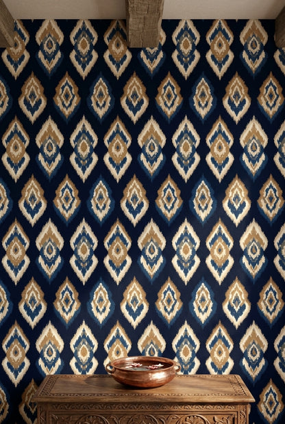 Ikat Wallpaper Geometric Medallion Removable Global Inspired Wall Double Roll