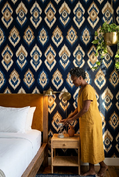 Ikat Wallpaper Geometric Medallion Removable Global Inspired Wall Double Roll