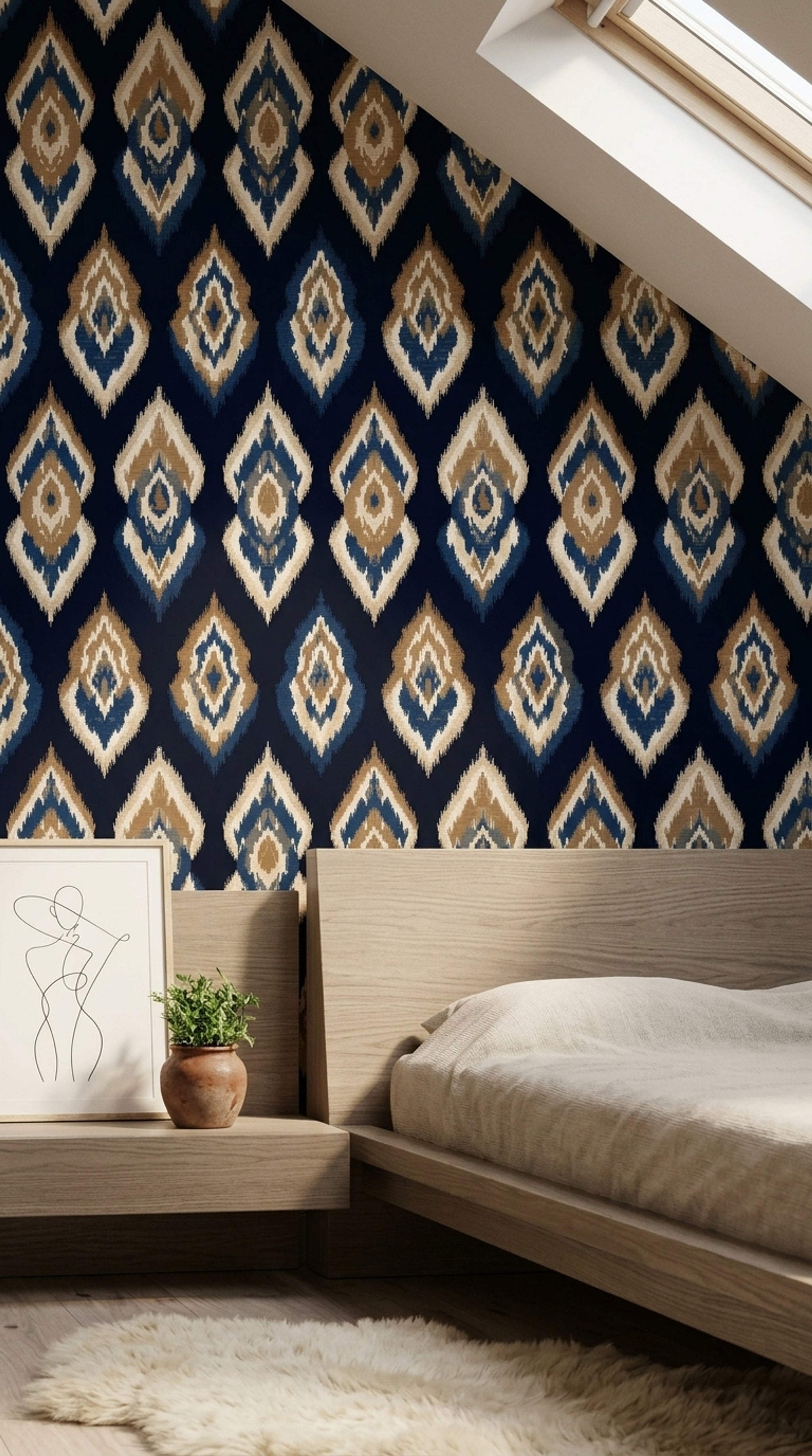 Ikat Wallpaper Geometric Medallion Removable Global Inspired Wall Double Roll