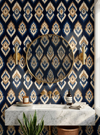 Ikat Wallpaper Geometric Medallion Removable Global Inspired Wall Double Roll