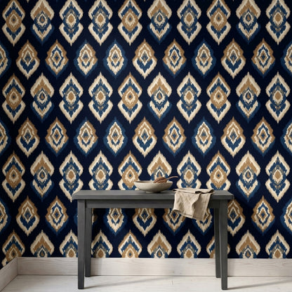 Ikat Wallpaper Geometric Medallion Removable Global Inspired Wall Double Roll