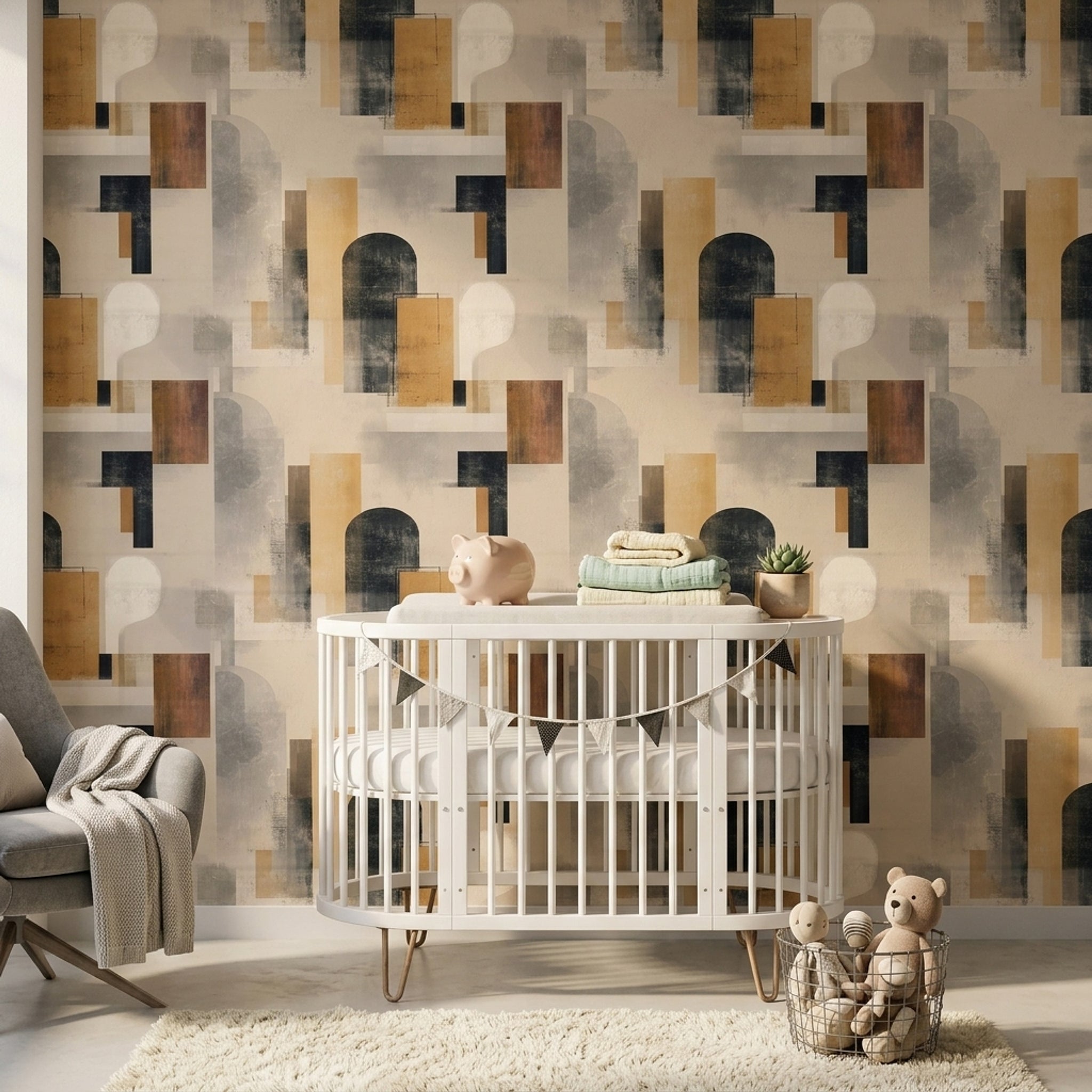 Abstract Geometric Wallpaper Modern Collage Textured Plaster Decorative Mural