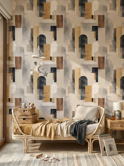 Abstract Geometric Wallpaper Modern Collage Textured Plaster Decorative Mural