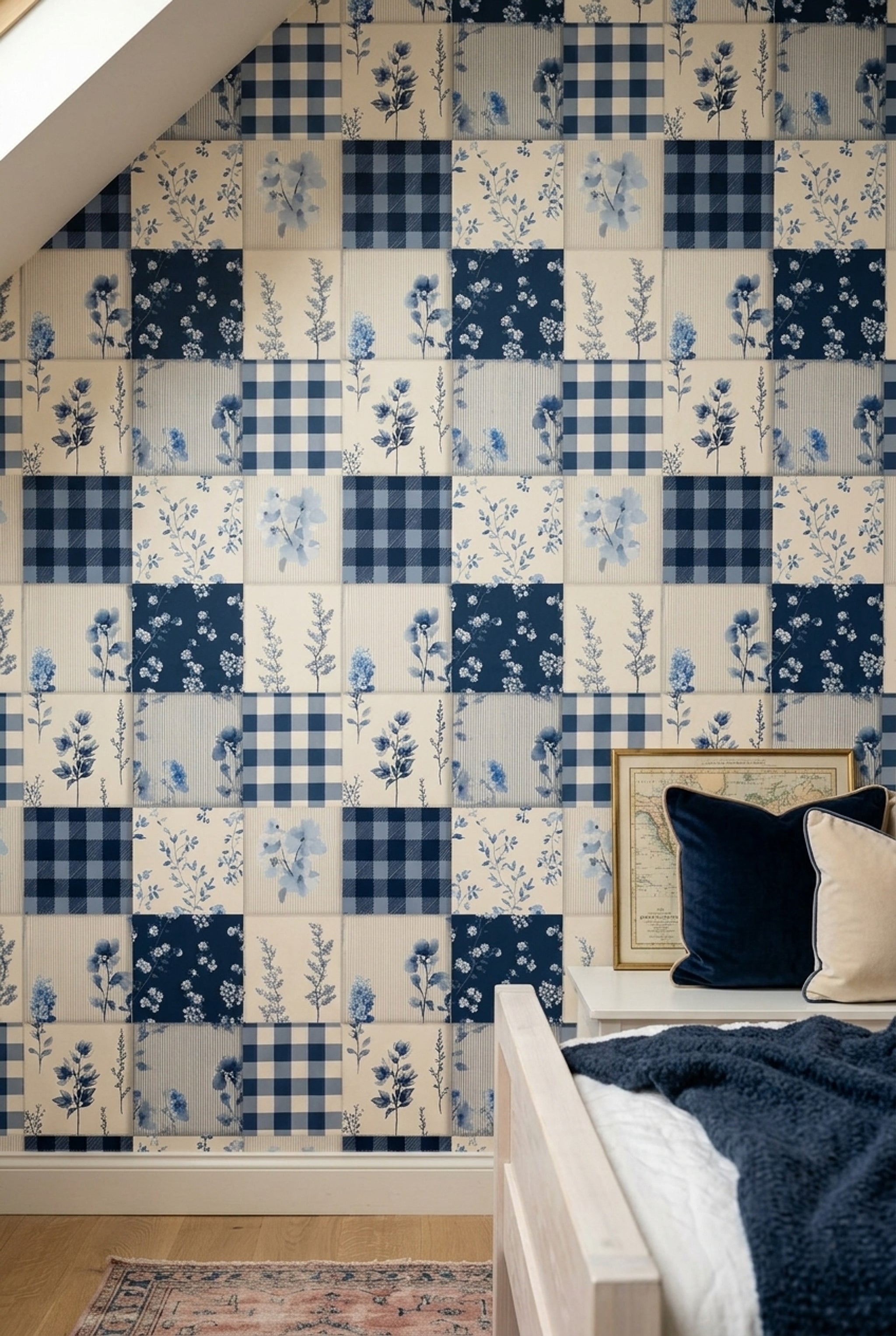 Patchwork Quilt Wallpaper Gingham Check Floral Botanical Removable Wall Decor