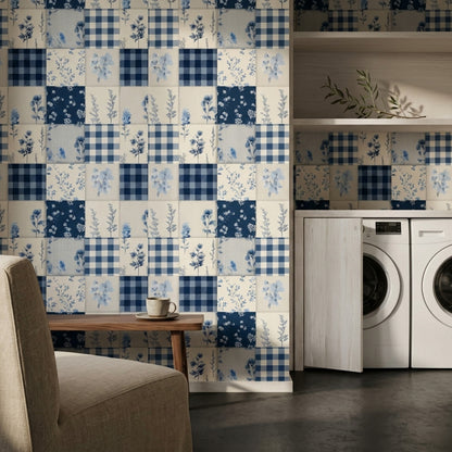 Patchwork Quilt Wallpaper Gingham Check Floral Botanical Removable Wall Decor