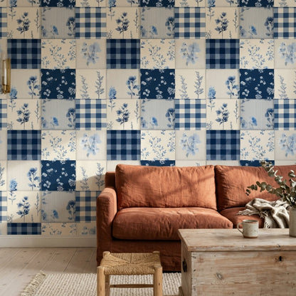 Patchwork Quilt Wallpaper Gingham Check Floral Botanical Removable Wall Decor