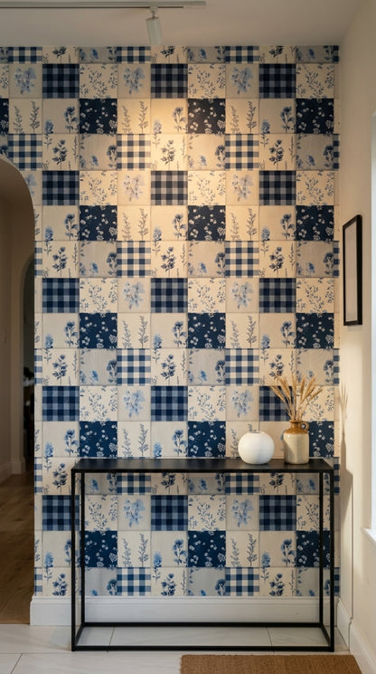 Patchwork Quilt Wallpaper Gingham Check Floral Botanical Removable Wall Decor