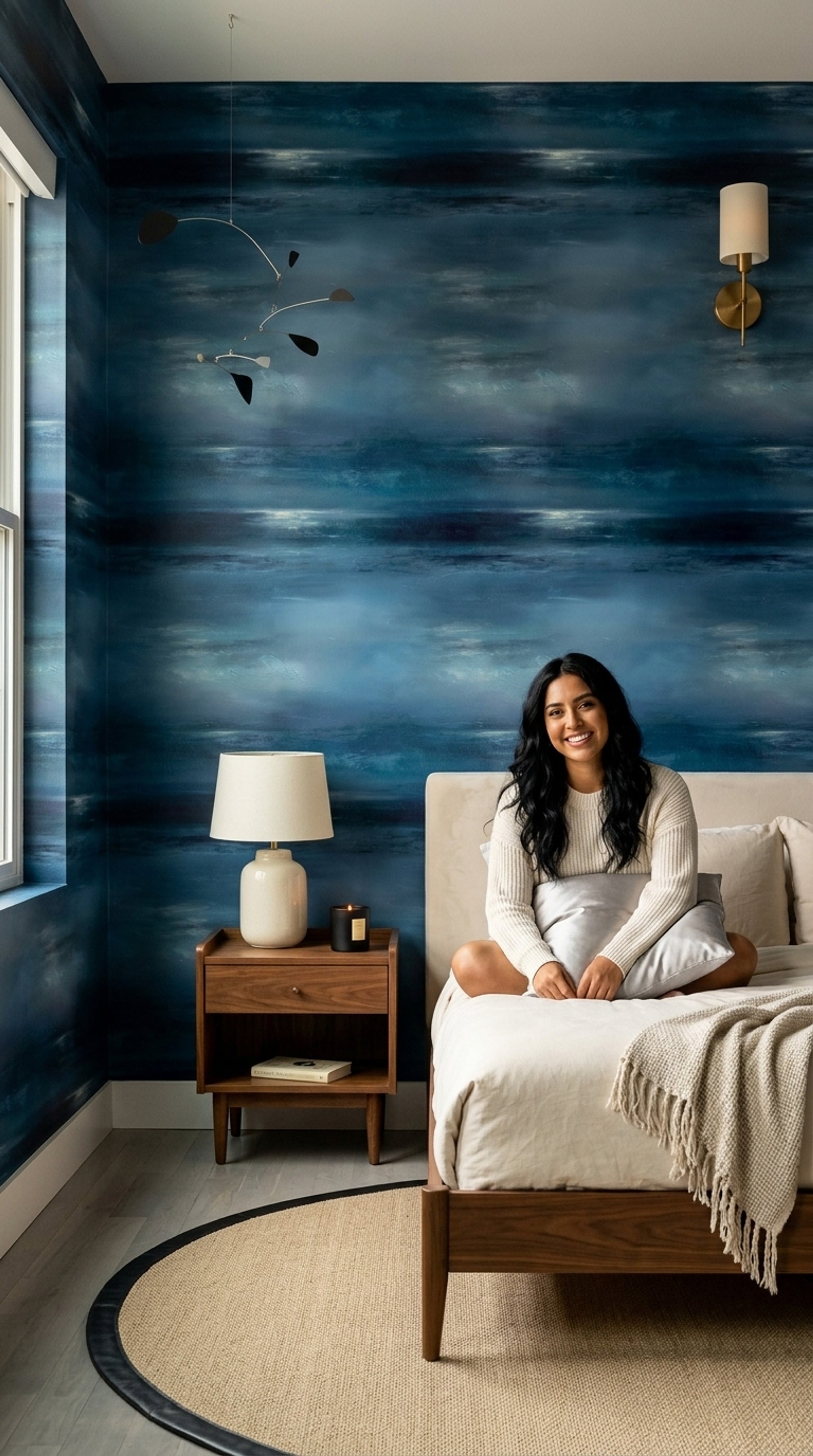 Abstract Seascape Wallpaper Dark Blue Ombre Gradient Decorative Mural