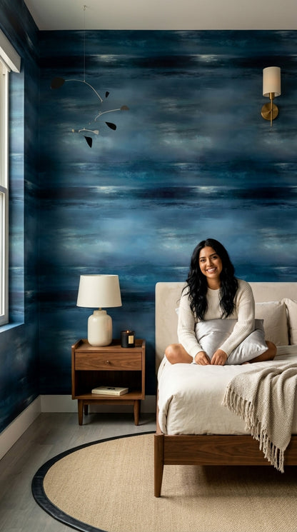 Abstract Seascape Wallpaper Dark Blue Ombre Gradient Decorative Mural