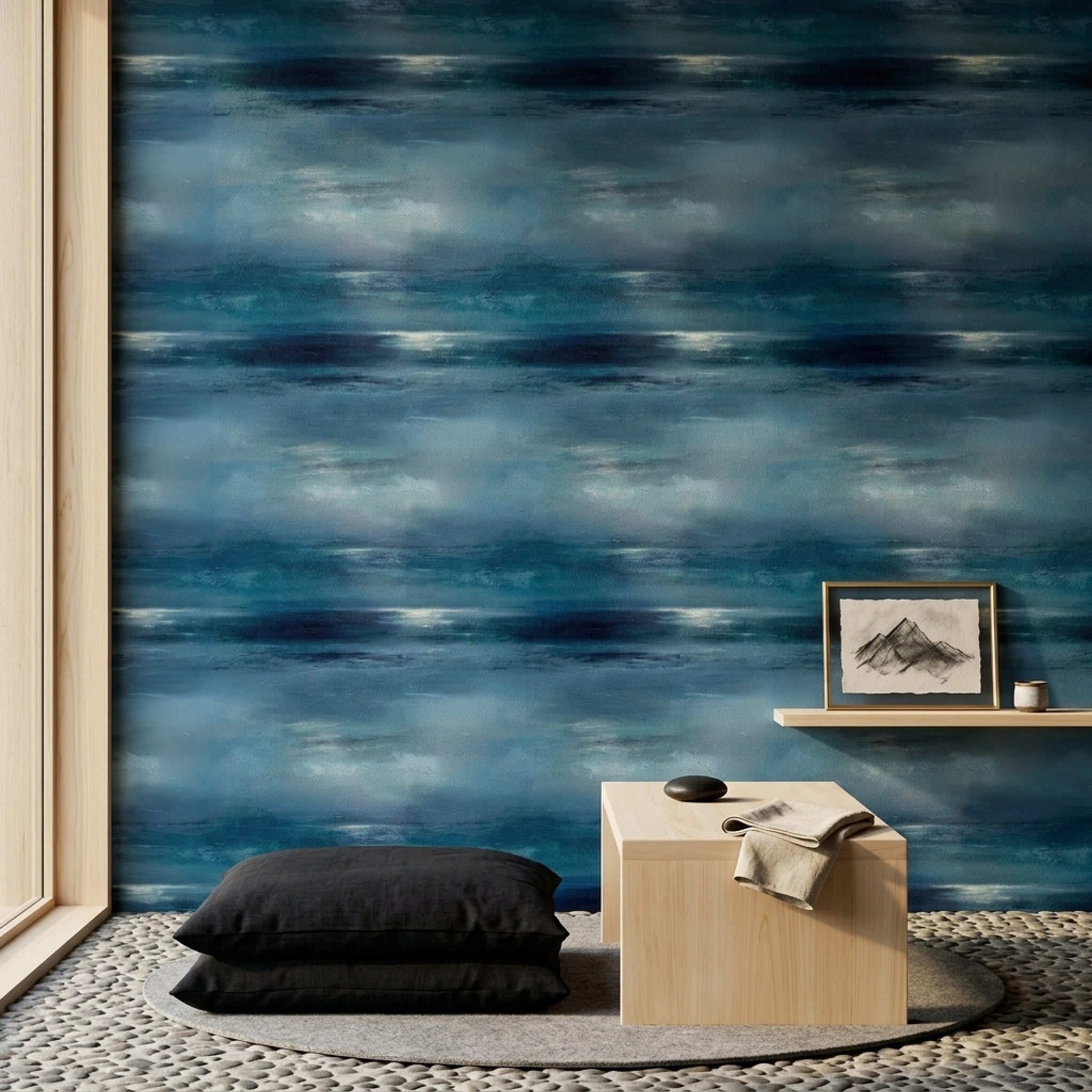 Abstract Seascape Wallpaper Dark Blue Ombre Gradient Decorative Mural
