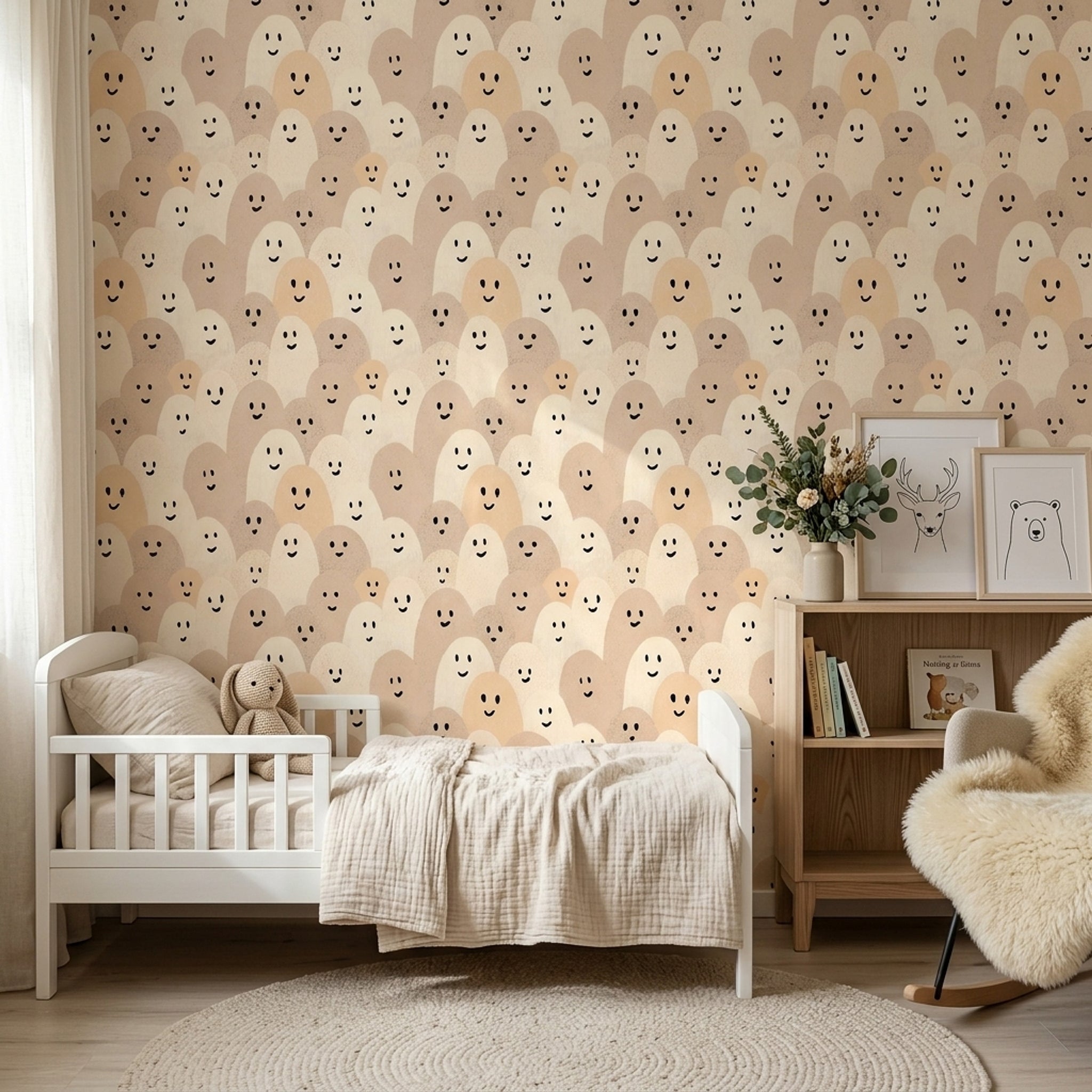 Abstract Faces Wallpaper Smiling Characters Removable Minimalist Doodle Wall Double Roll