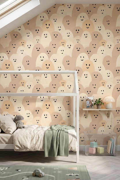 Abstract Faces Wallpaper Smiling Characters Removable Minimalist Doodle Wall Double Roll