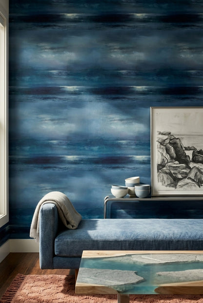 Abstract Seascape Wallpaper Dark Blue Ombre Gradient Decorative Mural