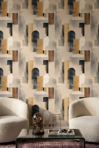Abstract Geometric Wallpaper Modern Collage Textured Plaster Decorative Mural