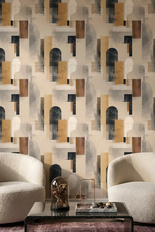 Abstract Geometric Wallpaper Modern Collage Textured Plaster Decorative Mural