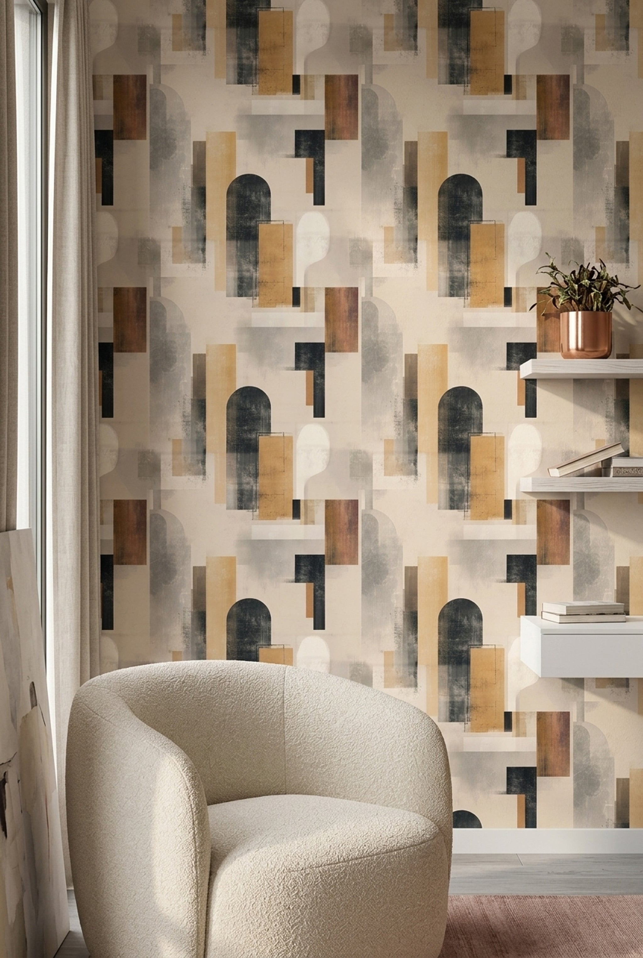 Abstract Geometric Wallpaper Modern Collage Textured Plaster Decorative Mural