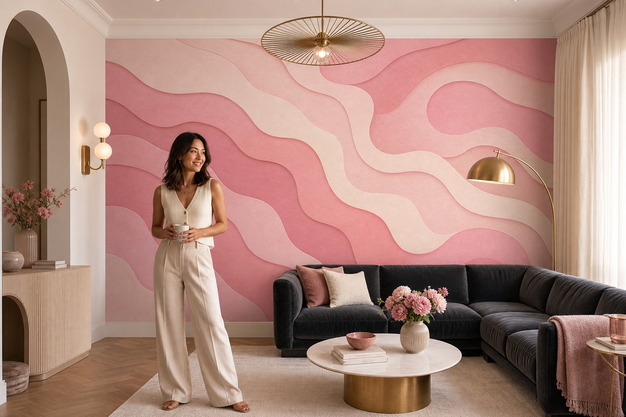 Abstract Waves Wallpaper Layered Paper Cut Removable Wavy Contours Wall Decor