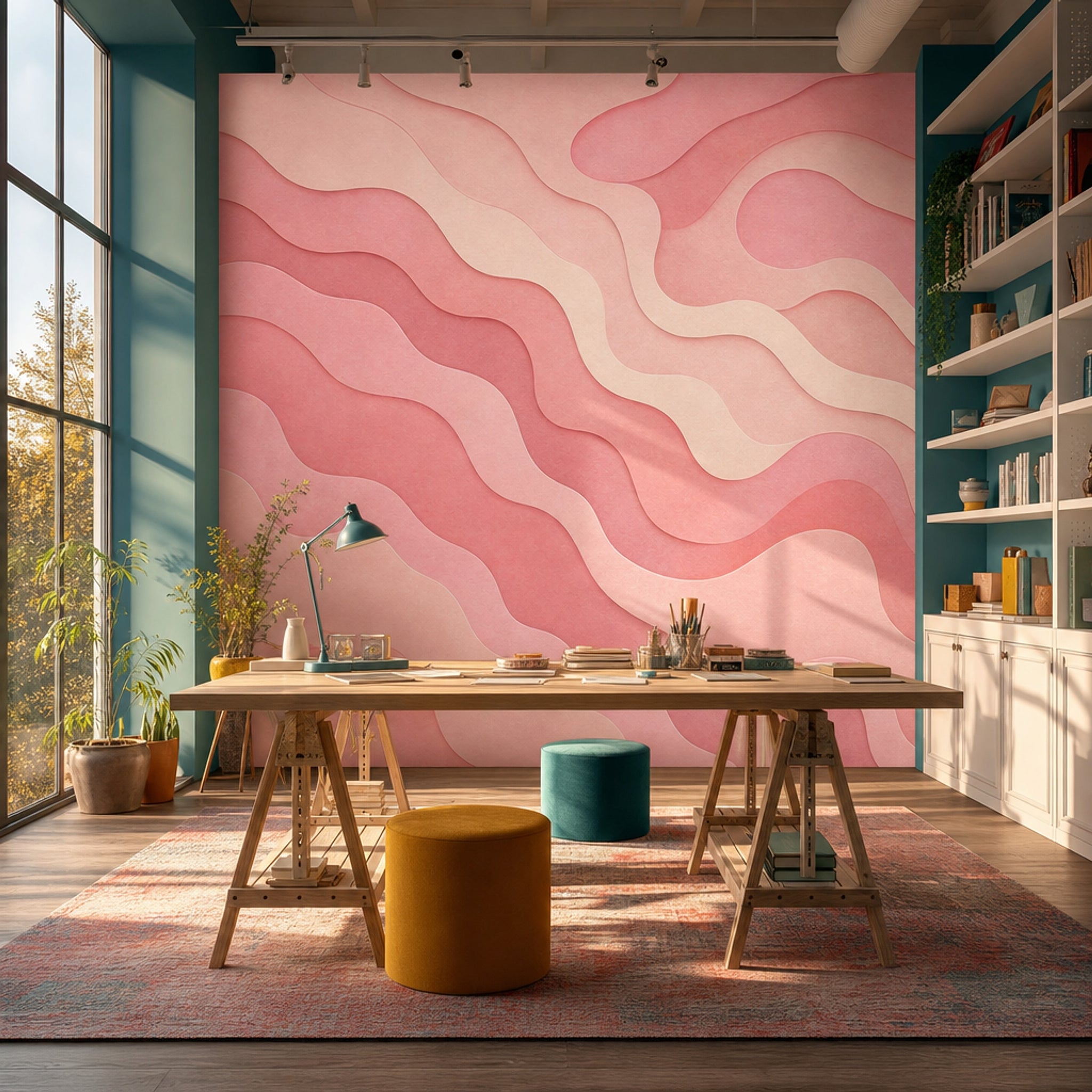 Abstract Waves Wallpaper Layered Paper Cut Removable Wavy Contours Wall Decor