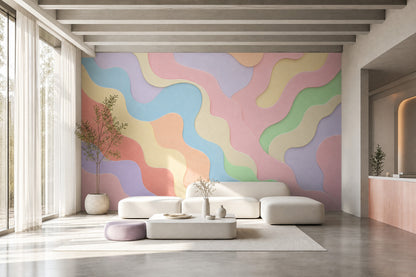Abstract Waves Wallpaper Paper Cutout Layered Shapes Removable Wall Decor