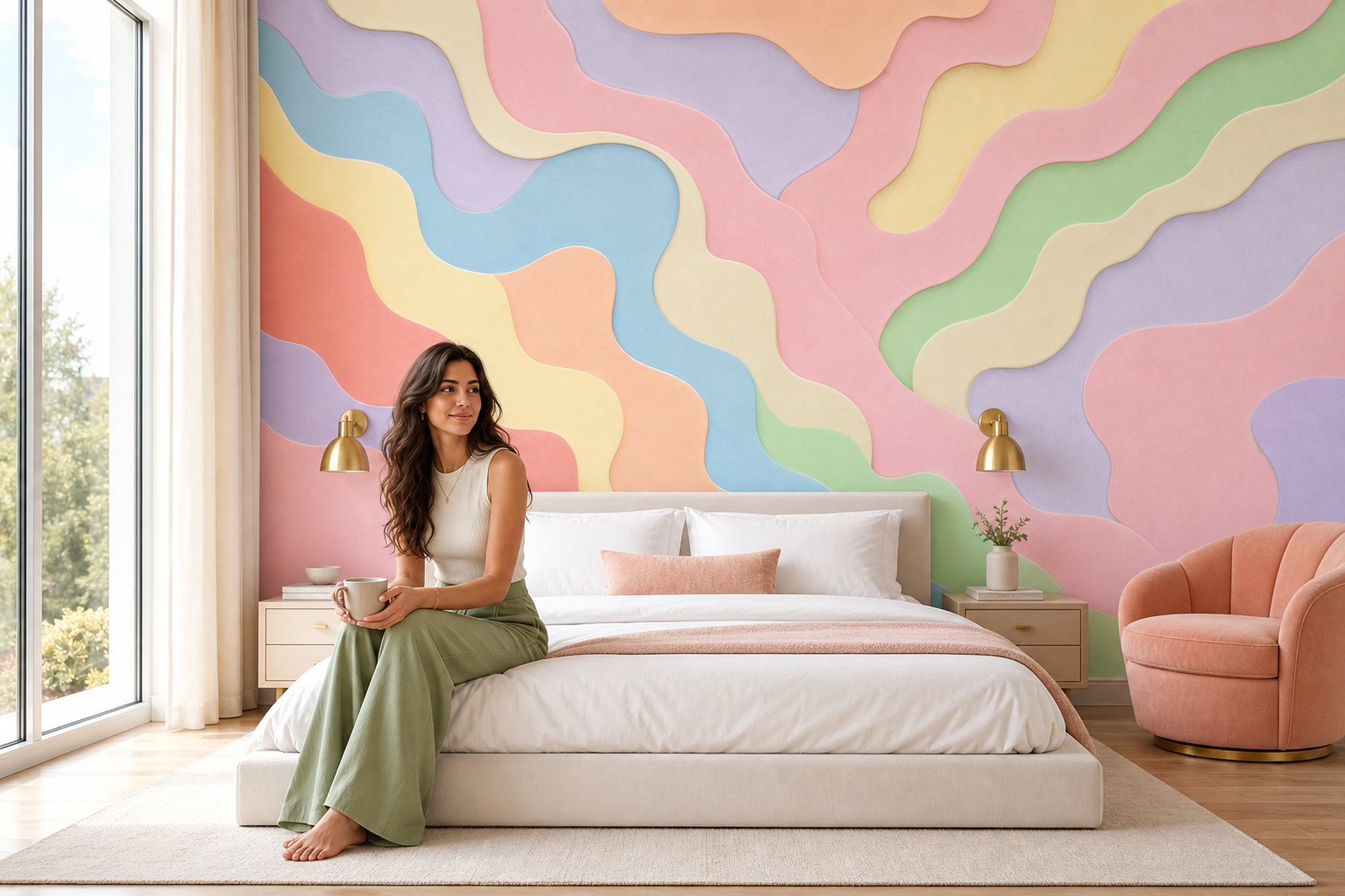 Abstract Waves Wallpaper Paper Cutout Layered Shapes Removable Wall Decor
