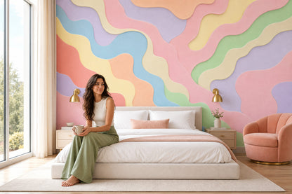 Abstract Waves Wallpaper Paper Cutout Layered Shapes Removable Wall Decor